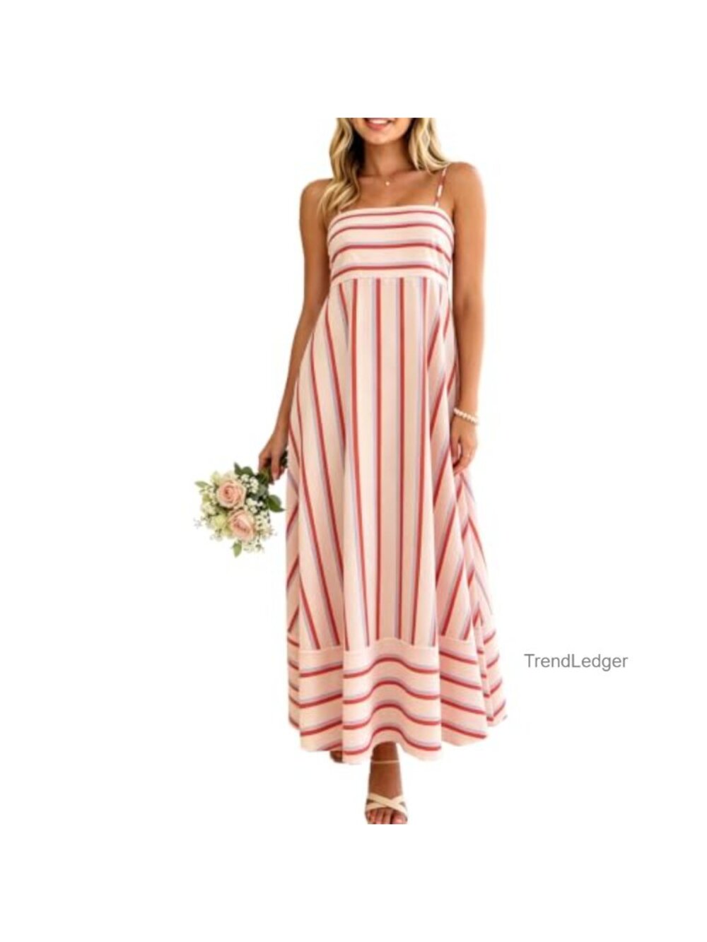 Striped Maxi Dress Spaghetti Strap Back Smocked Flowy Beach Sundress